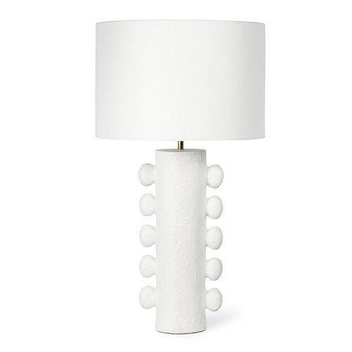 white metal table lamp with white shade